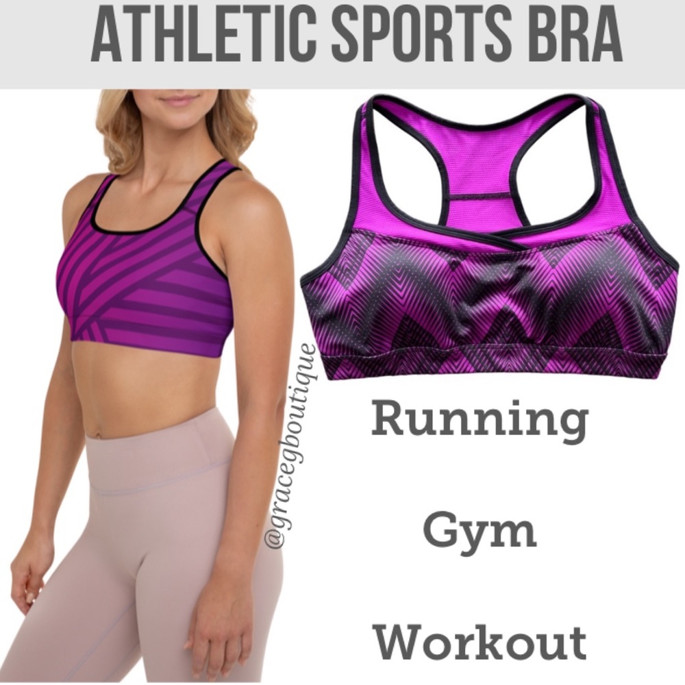 Athletic Sports Bra Medium Impact Workout Running Yoga Gym Purple Black Size XL